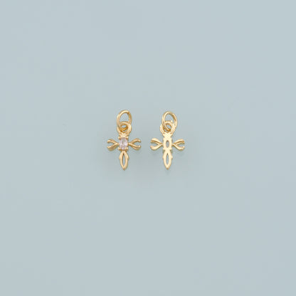 Gold Cross Charms,18K Gold Filled Cross Pendant,CZ Micro Pave Religion Charm Bracelet Necklace for DIY Jewelry Making Supply