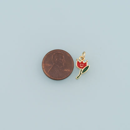 Gold Flower Charms,18K Gold Filled Flower Pendant,Enamel Flower Charm Bracelet Necklace for DIY Jewelry Making Supply