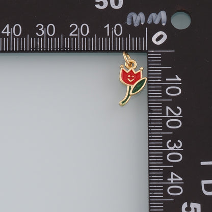 Gold Flower Charms,18K Gold Filled Flower Pendant,Enamel Flower Charm Bracelet Necklace for DIY Jewelry Making Supply