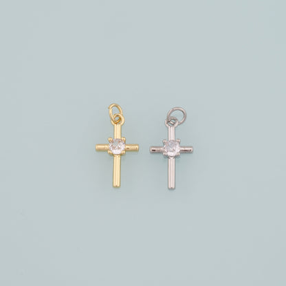Gold Cross Charms,18K Gold Filled Cross Pendant,CZ Micro Pave Religion Charm Bracelet Necklace for DIY Jewelry Making Supply