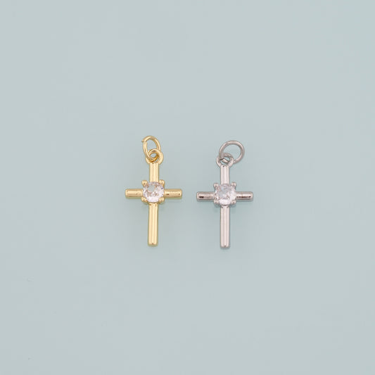 Gold Cross Charms,18K Gold Filled Cross Pendant,CZ Micro Pave Religion Charm Bracelet Necklace for DIY Jewelry Making Supply