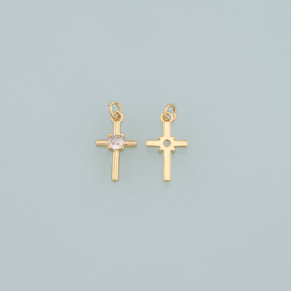 Gold Cross Charms,18K Gold Filled Cross Pendant,CZ Micro Pave Religion Charm Bracelet Necklace for DIY Jewelry Making Supply