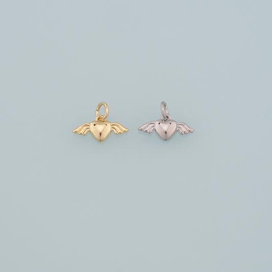 Gold Angel Wings Charms,18K Gold Filled Heart Pendant,Heart Wings Charm Bracelet Necklace for DIY Jewelry Making Supply