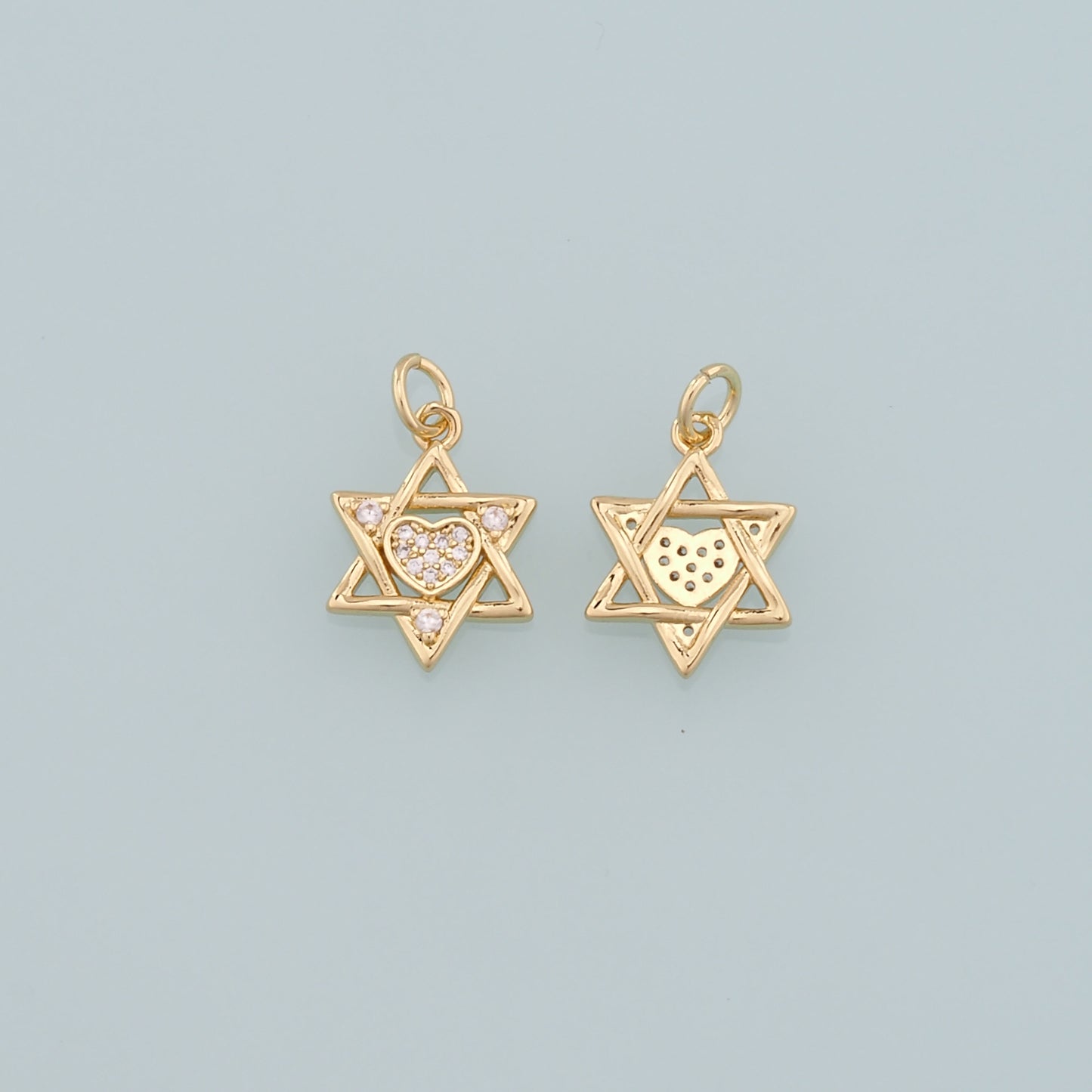 Gold Celestial Charms,18K Gold Filled David Star Pendant,CZ Micro Pave Heart Charm Bracelet Necklace for DIY Jewelry Making Supply