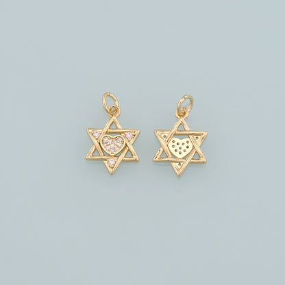 Gold Celestial Charms,18K Gold Filled David Star Pendant,CZ Micro Pave Heart Charm Bracelet Necklace for DIY Jewelry Making Supply