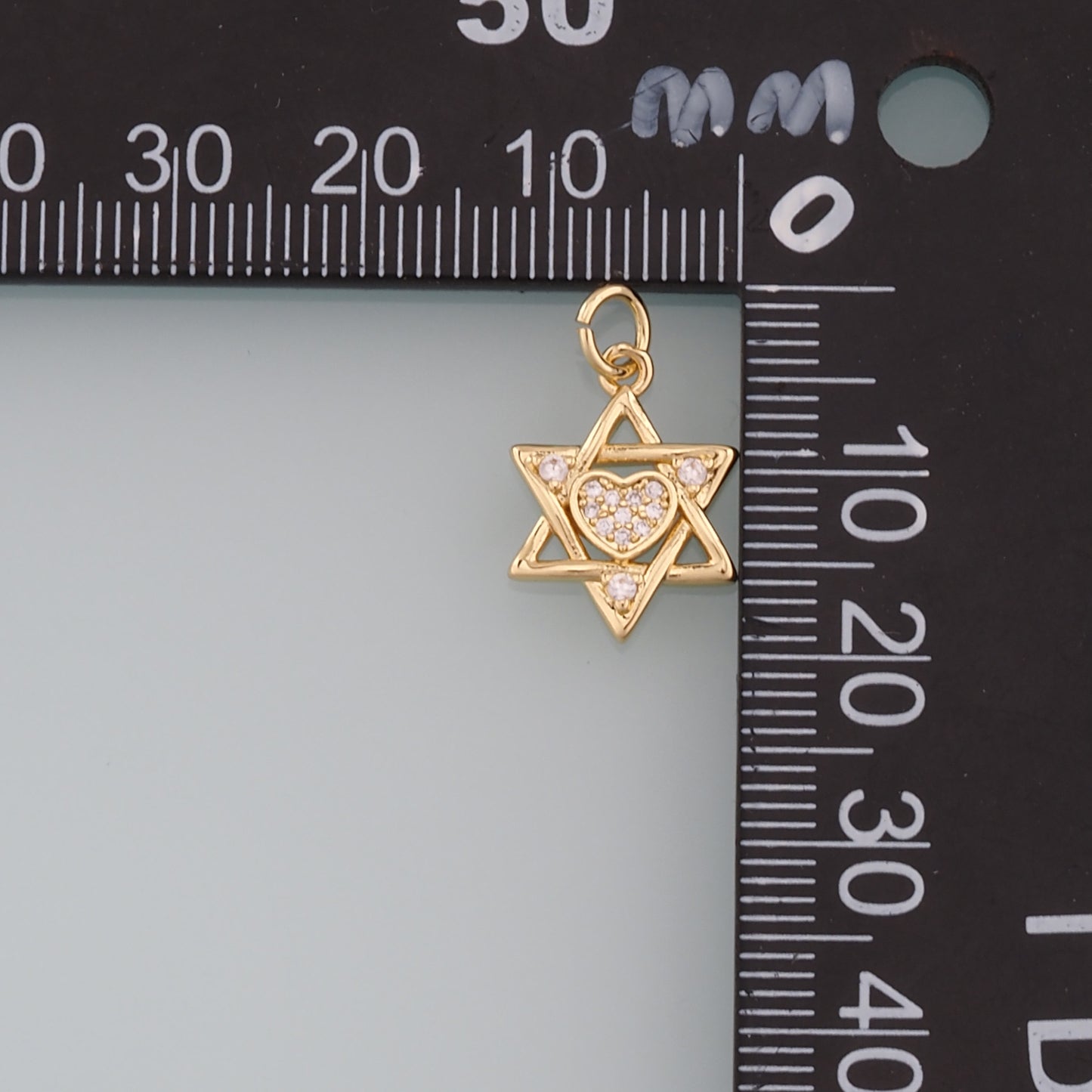 Gold Celestial Charms,18K Gold Filled David Star Pendant,CZ Micro Pave Heart Charm Bracelet Necklace for DIY Jewelry Making Supply
