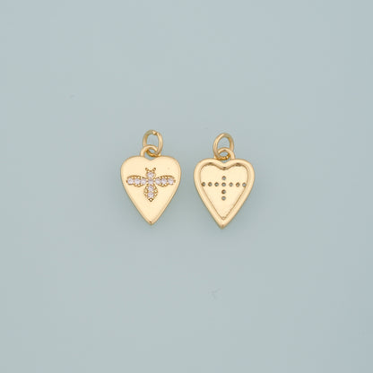 Gold Insect Charms,18K Gold Filled Bee Pendant,CZ Micro Pave Heart Bee Charm Bracelet Necklace for DIY Jewelry Making Supply