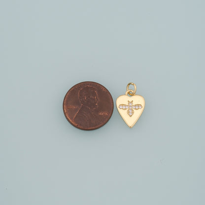 Gold Insect Charms,18K Gold Filled Bee Pendant,CZ Micro Pave Heart Bee Charm Bracelet Necklace for DIY Jewelry Making Supply