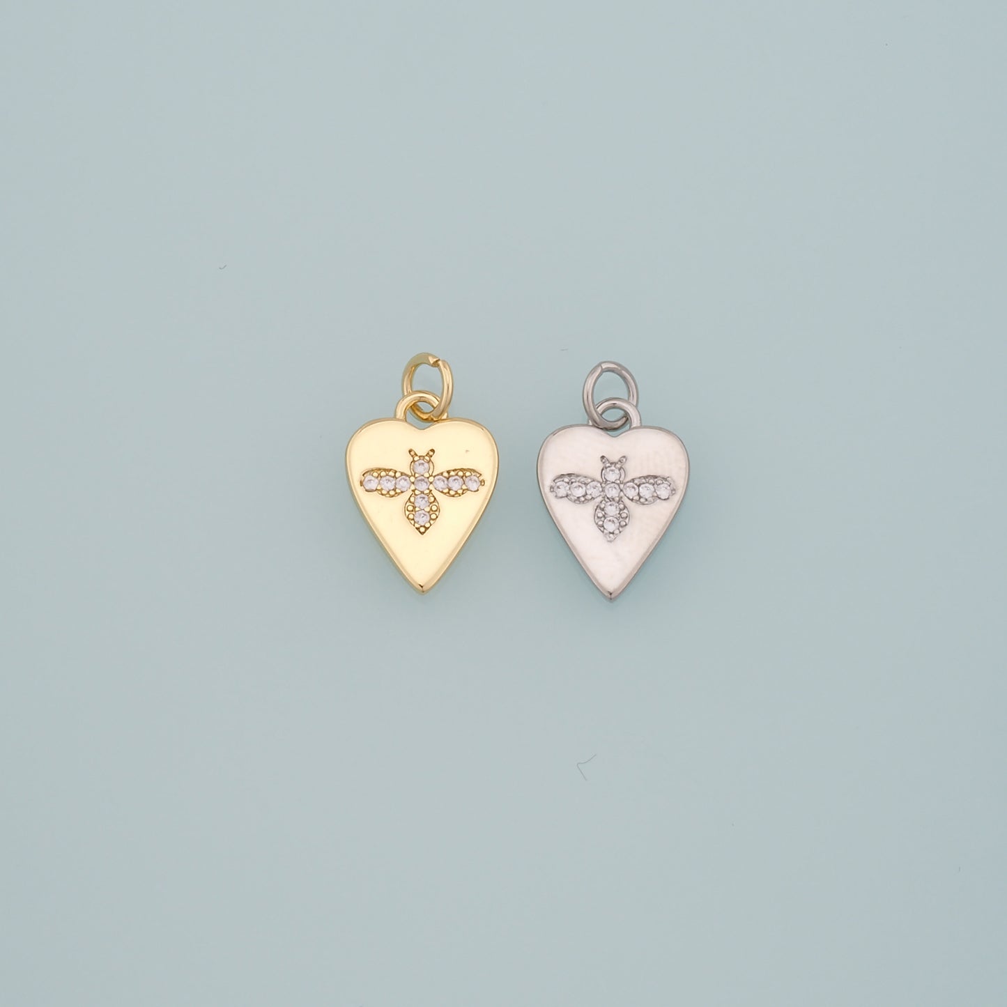 Gold Insect Charms,18K Gold Filled Bee Pendant,CZ Micro Pave Heart Bee Charm Bracelet Necklace for DIY Jewelry Making Supply