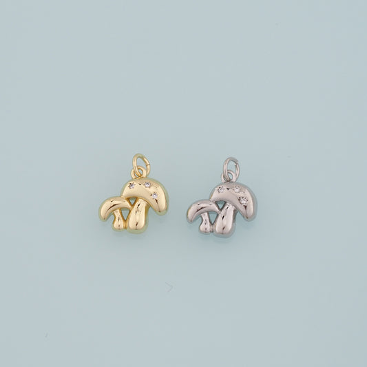 18K Gold Filled Mushroom Pendant,CZ Micro Pave Mushroom Charm Bracelet Necklace for DIY Jewelry Making Supply