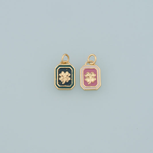18K Gold Filled Four Leaf Clover Pendant,Enamel Tiny Lucky Charm Bracelet Necklace for DIY Jewelry Making Supply