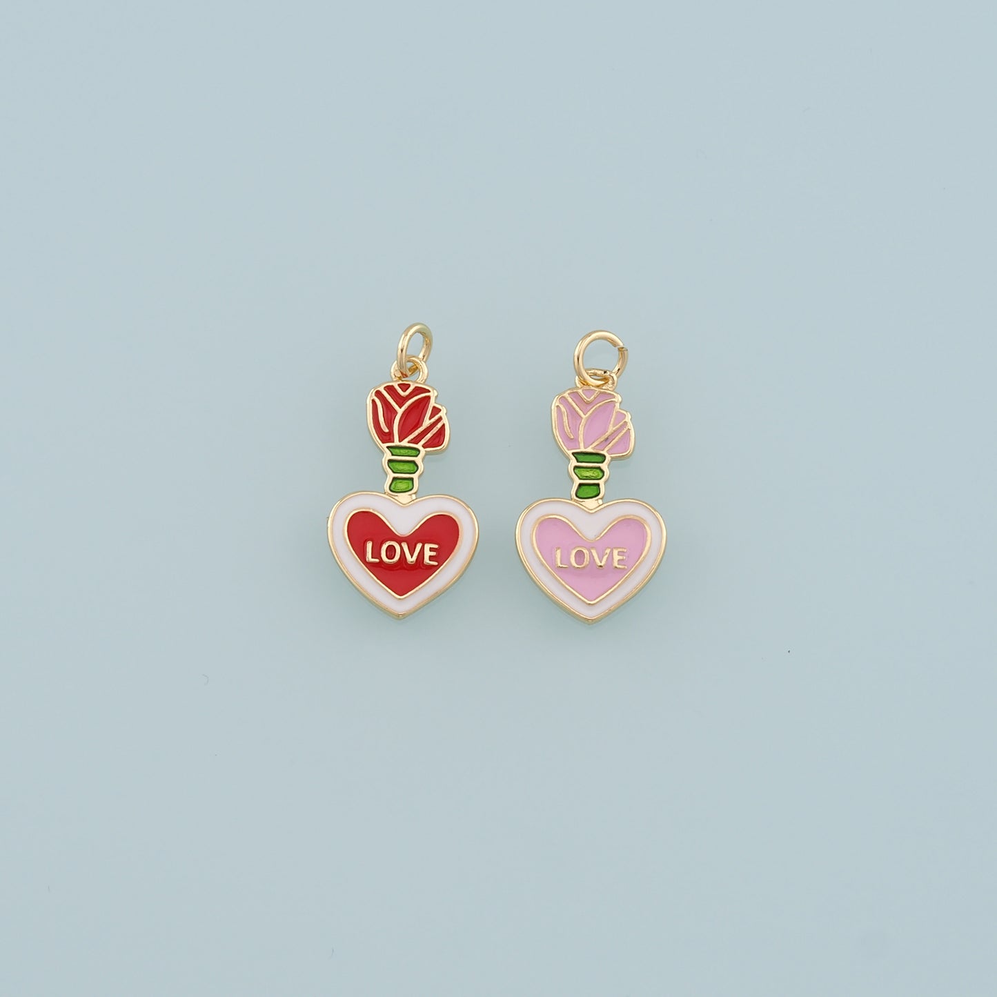 Gold Love Charms,18K Gold Filled Heart Pendant,Enamel Heart Charm Bracelet Necklace for DIY Jewelry Making Supply