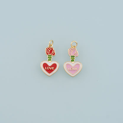 Gold Love Charms,18K Gold Filled Heart Pendant,Enamel Heart Charm Bracelet Necklace for DIY Jewelry Making Supply