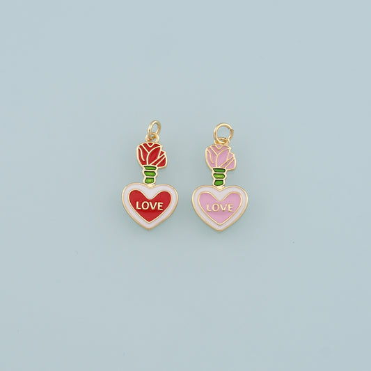 Gold Love Charms,18K Gold Filled Heart Pendant,Enamel Heart Charm Bracelet Necklace for DIY Jewelry Making Supply