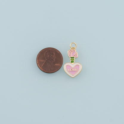 Gold Love Charms,18K Gold Filled Heart Pendant,Enamel Heart Charm Bracelet Necklace for DIY Jewelry Making Supply