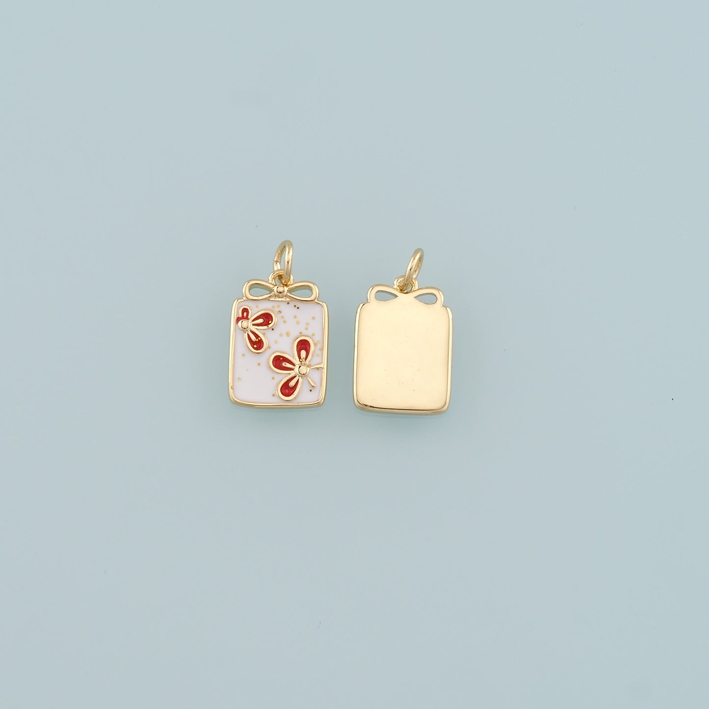 Gold Flower Charms,18K Gold Filled Flower Pendant,Enamel Bow Flower Charm Bracelet Necklace for DIY Jewelry Making Supply