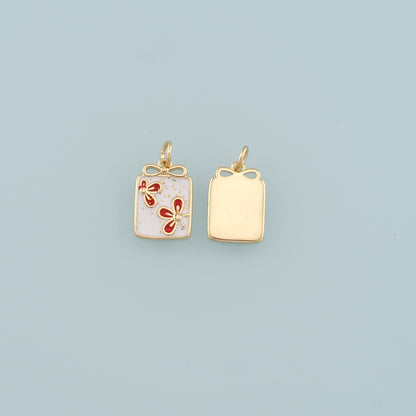 Gold Flower Charms,18K Gold Filled Flower Pendant,Enamel Bow Flower Charm Bracelet Necklace for DIY Jewelry Making Supply
