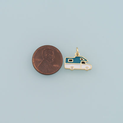 Gold Camping Charms,18K Gold Filled Caravan Pendant,Enamel Travel Charm Bracelet Necklace for DIY Jewelry Making Supply