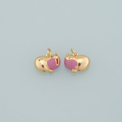 18K Gold Filled Pig Pendant,Enamel Animal Charm Bracelet Necklace for DIY Jewelry Making Supply