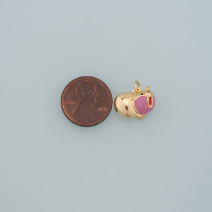 18K Gold Filled Pig Pendant,Enamel Animal Charm Bracelet Necklace for DIY Jewelry Making Supply