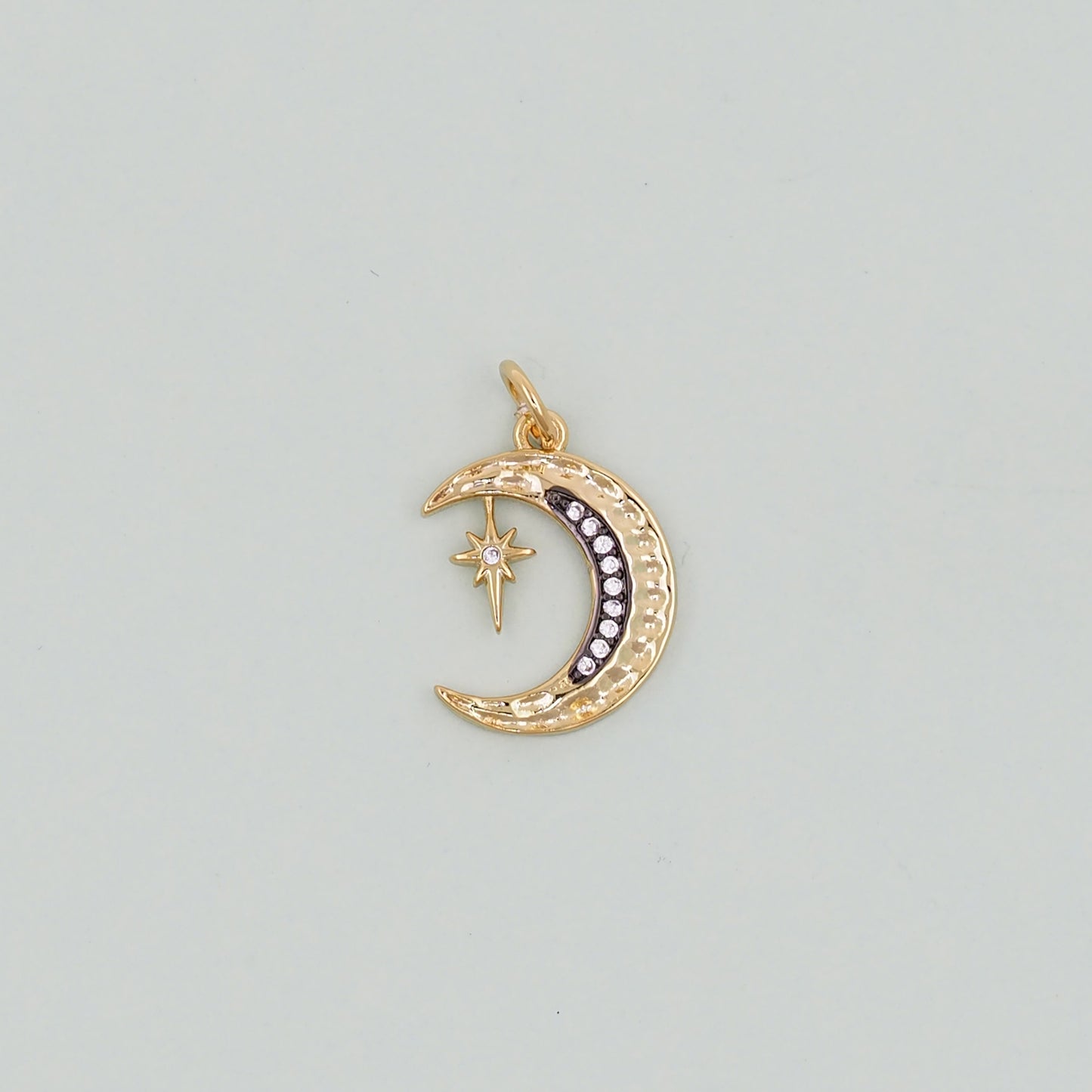 Gold Moon Star Charms,18K Gold Filled CZ Moon Pendant,Celestial Charm Bracelet Necklace for DIY Jewelry Making Supply
