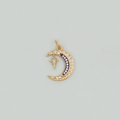 Gold Moon Star Charms,18K Gold Filled CZ Moon Pendant,Celestial Charm Bracelet Necklace for DIY Jewelry Making Supply