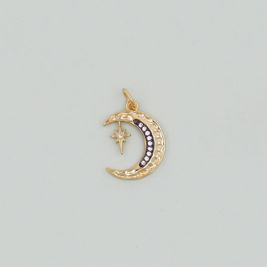 Gold Moon Star Charms,18K Gold Filled CZ Moon Pendant,Celestial Charm Bracelet Necklace for DIY Jewelry Making Supply