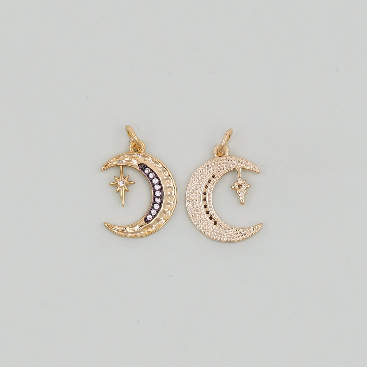 Gold Moon Star Charms,18K Gold Filled CZ Moon Pendant,Celestial Charm Bracelet Necklace for DIY Jewelry Making Supply