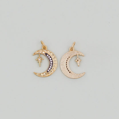 Gold Moon Star Charms,18K Gold Filled CZ Moon Pendant,Celestial Charm Bracelet Necklace for DIY Jewelry Making Supply