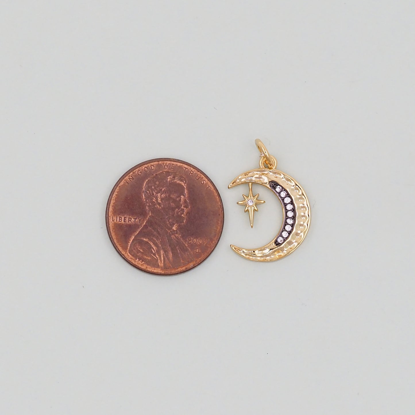 Gold Moon Star Charms,18K Gold Filled CZ Moon Pendant,Celestial Charm Bracelet Necklace for DIY Jewelry Making Supply