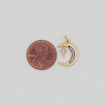Gold Moon Star Charms,18K Gold Filled CZ Moon Pendant,Celestial Charm Bracelet Necklace for DIY Jewelry Making Supply