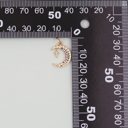 Gold Moon Star Charms,18K Gold Filled CZ Moon Pendant,Celestial Charm Bracelet Necklace for DIY Jewelry Making Supply