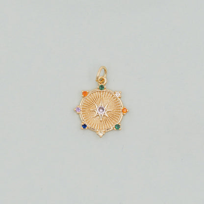 Gold Round north star Charms,18K Gold Filled Starburst Pendant,North Star Charm Bracelet Necklace for DIY Jewelry Making Supply