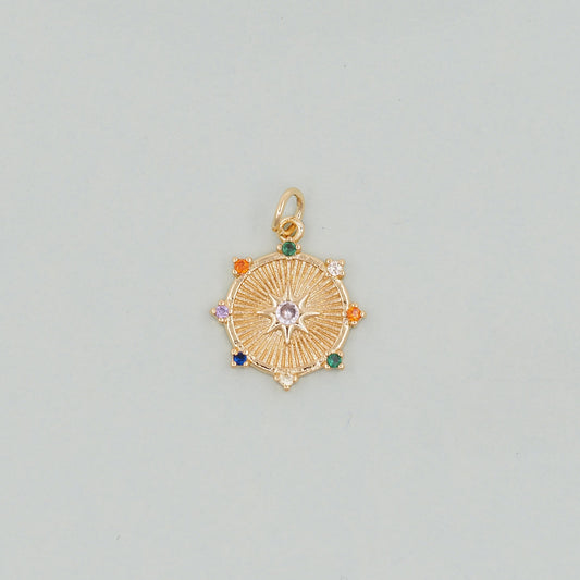 Gold Round north star Charms,18K Gold Filled Starburst Pendant,North Star Charm Bracelet Necklace for DIY Jewelry Making Supply