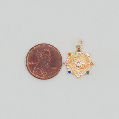 Gold Round north star Charms,18K Gold Filled Starburst Pendant,North Star Charm Bracelet Necklace for DIY Jewelry Making Supply