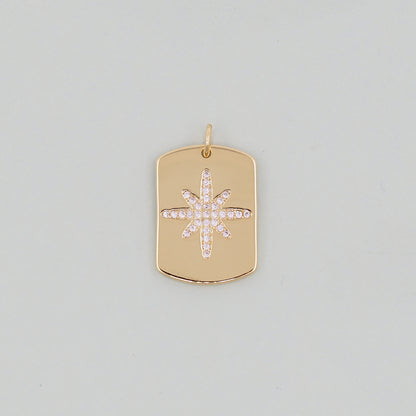 Gold rectangle north star Charms,18K Gold Filled Starburst Pendant,North Star Charm Bracelet Necklace for DIY Jewelry Making Supply