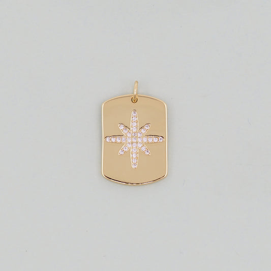 Gold rectangle north star Charms,18K Gold Filled Starburst Pendant,North Star Charm Bracelet Necklace for DIY Jewelry Making Supply