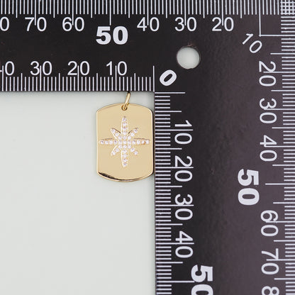 Gold rectangle north star Charms,18K Gold Filled Starburst Pendant,North Star Charm Bracelet Necklace for DIY Jewelry Making Supply