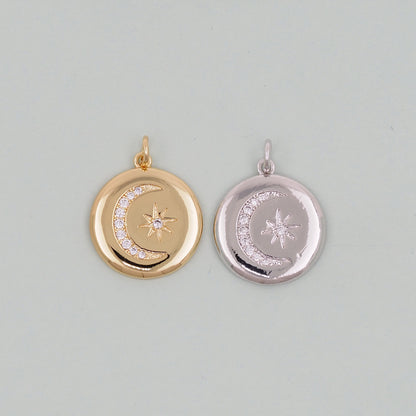 Gold Moon Star Charms,18K Gold Filled CZ Moon Pendant,Celestial Charm Bracelet Necklace for DIY Jewelry Making Supply