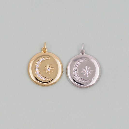 Gold Moon Star Charms,18K Gold Filled CZ Moon Pendant,Celestial Charm Bracelet Necklace for DIY Jewelry Making Supply