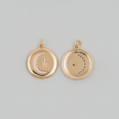 Gold Moon Star Charms,18K Gold Filled CZ Moon Pendant,Celestial Charm Bracelet Necklace for DIY Jewelry Making Supply