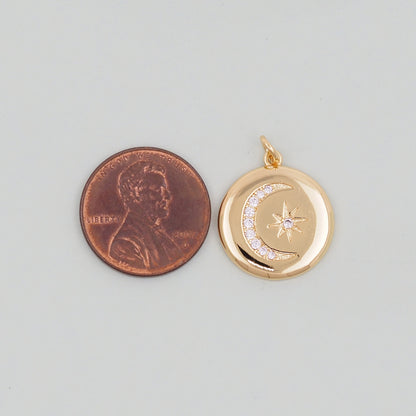 Gold Moon Star Charms,18K Gold Filled CZ Moon Pendant,Celestial Charm Bracelet Necklace for DIY Jewelry Making Supply