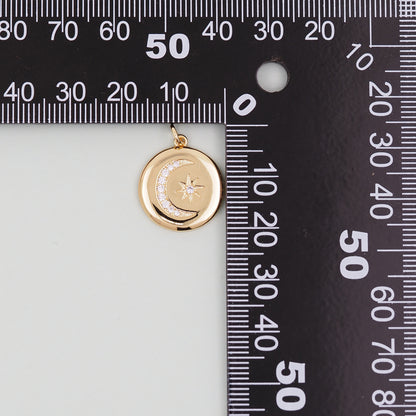 Gold Moon Star Charms,18K Gold Filled CZ Moon Pendant,Celestial Charm Bracelet Necklace for DIY Jewelry Making Supply