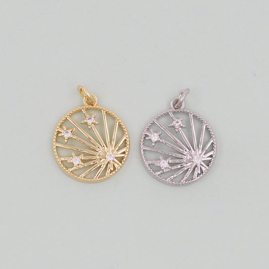Gold Star Charms,18K Gold Filled Sun Pendant,Celestial Charm Bracelet Necklace for DIY Jewelry Making Supply