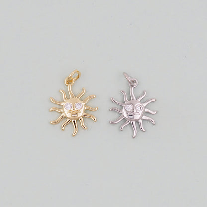 Gold CZ Sun Charms,18K Gold Filled Sun Pendant,Celestial Charm Bracelet Necklace for DIY Jewelry Making Supply