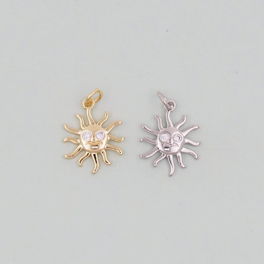 Gold CZ Sun Charms,18K Gold Filled Sun Pendant,Celestial Charm Bracelet Necklace for DIY Jewelry Making Supply