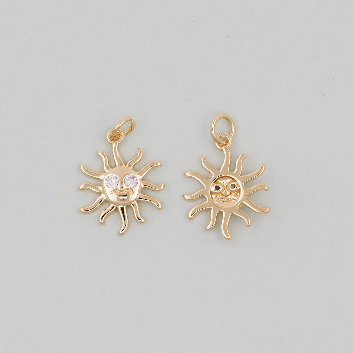 Gold CZ Sun Charms,18K Gold Filled Sun Pendant,Celestial Charm Bracelet Necklace for DIY Jewelry Making Supply