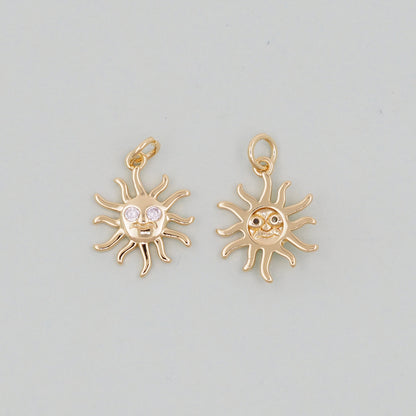 Gold CZ Sun Charms,18K Gold Filled Sun Pendant,Celestial Charm Bracelet Necklace for DIY Jewelry Making Supply