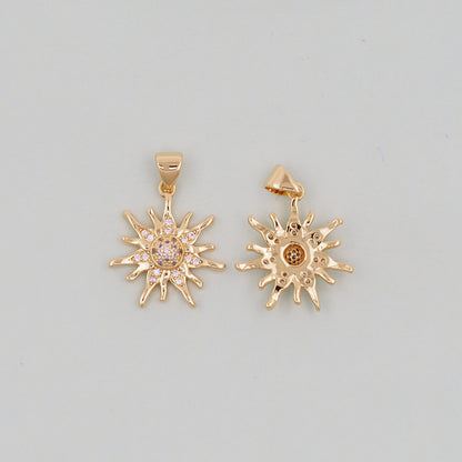 Gold CZ Sun Charms,18K Gold Filled Sun Pendant,Celestial Charm Bracelet Necklace for DIY Jewelry Making Supply