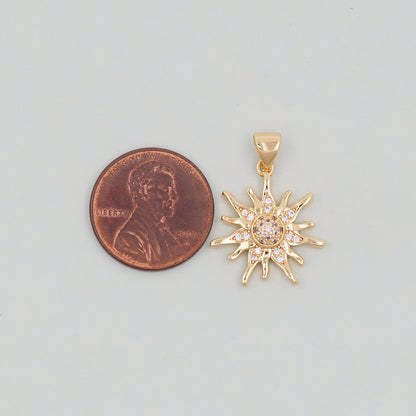 Gold CZ Sun Charms,18K Gold Filled Sun Pendant,Celestial Charm Bracelet Necklace for DIY Jewelry Making Supply